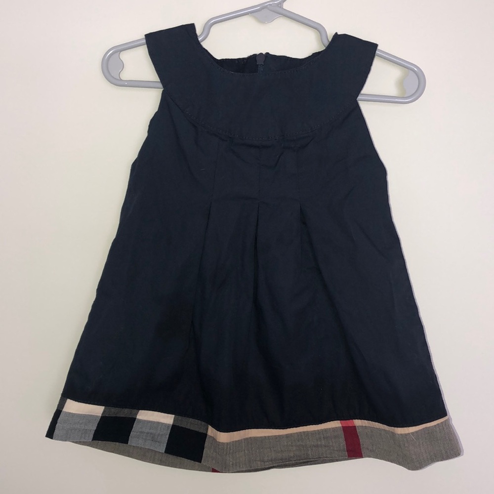 Navy dress with plaid trim